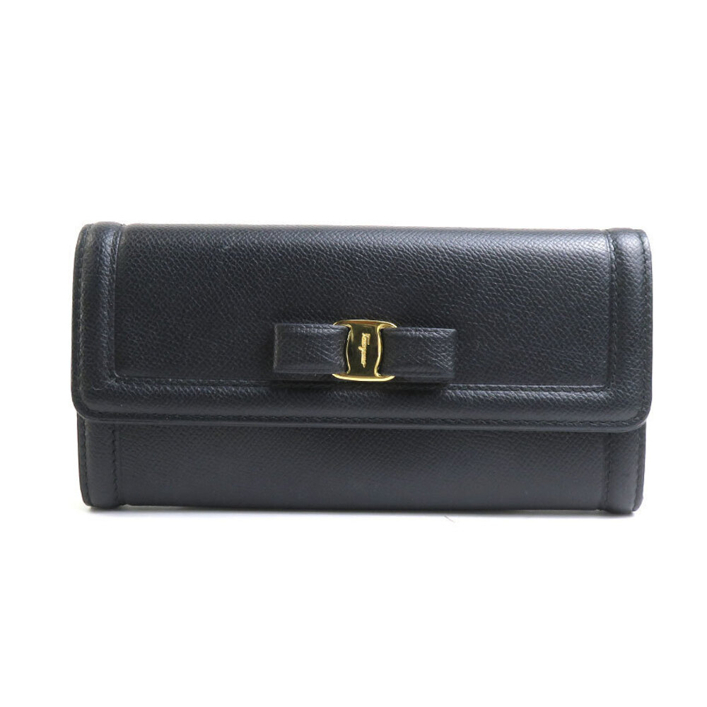Salvatore Ferragamo long wallet Vara rion leather black